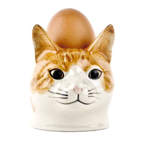 Quail Ceramics Ginger &amp; White Squash Face Cat Egg Cup