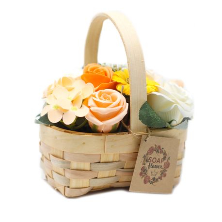 Medium Orange Soap Flower Bouquet in Wicker Basket