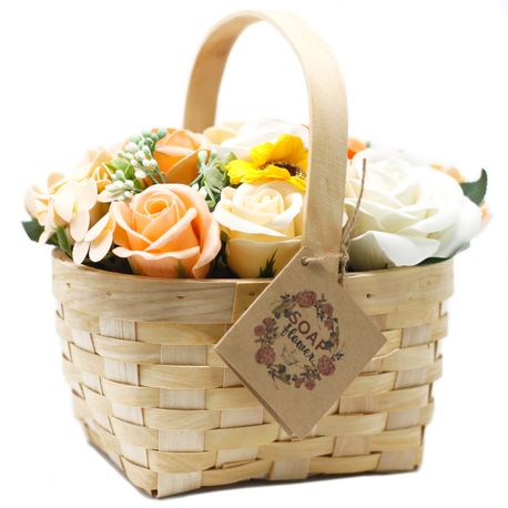 Large Orange Soap Flower Bouquet in Wicker Basket