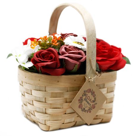 Large Red Soap Flower Bouquet in Wicker Basket