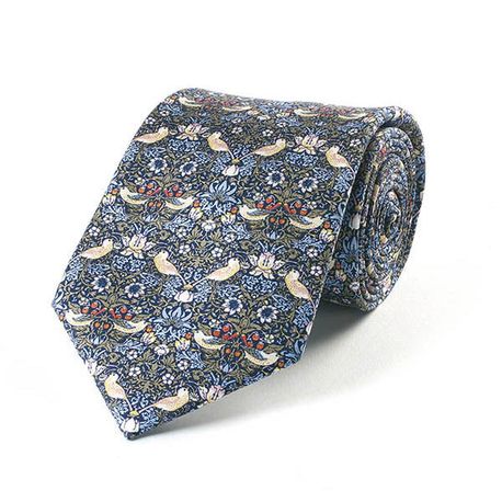 Fox &amp; Chave William Morris Strawberry Thief Blue Silk Tie