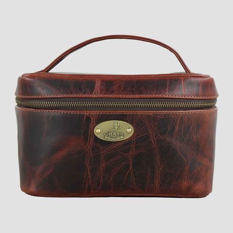 Grays Elford Handle Leather Wash Bag Brown