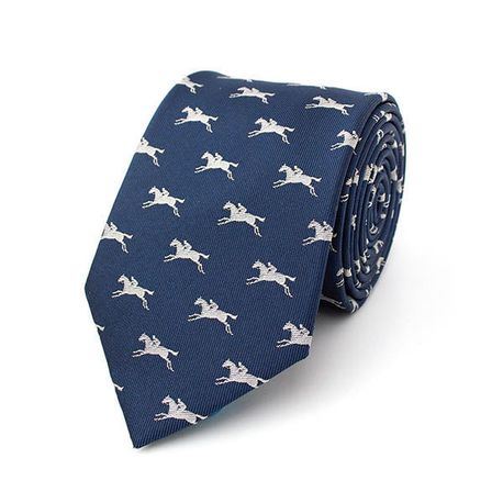 Fox &amp; Chave Racehorses Navy Silk Tie