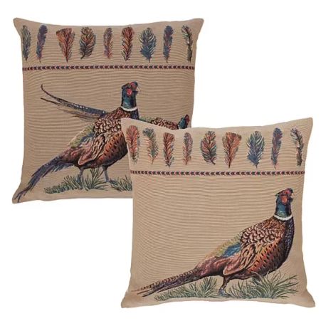 Hines of Oxford Pair of Pheasants Tapestry Cushions