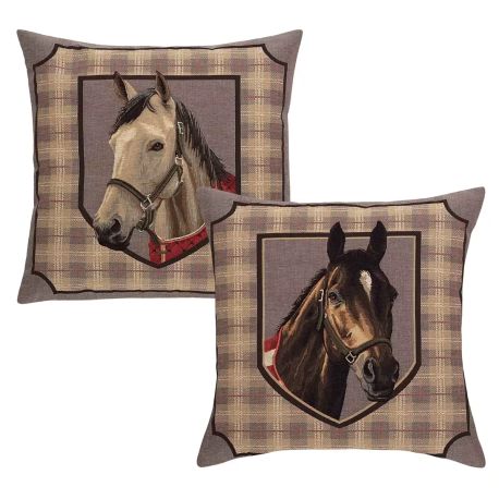 Hines of Oxford Pair of Horse Tapestry Cushions
