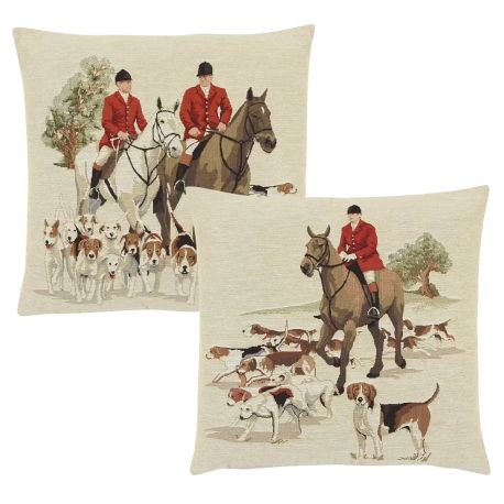 Hines of Oxford Pair of Hunting Scene Tapestry Cushions