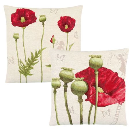 Hines of Oxford Pair of Grand Poppy Tapestry Cushions