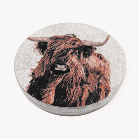 Handmade Concrete Highland Cow Illustration Coaster