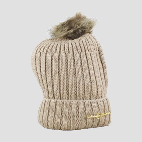 Grays Knitted Horseshoe Gold Beige Bobble Hat
