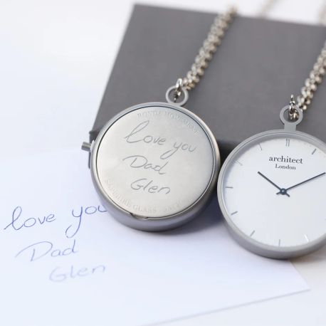 Modern Pocket Watch – Silver Finish, Handwriting Engraving