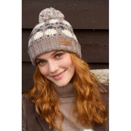 Pachamama Sheep Merino Wool Roll Back Bobble Beanie Mushroom