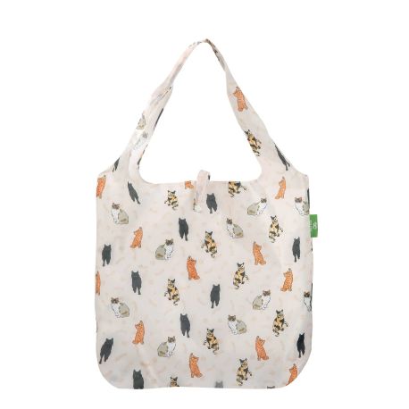 Eco Chic Beige Cats Foldable Shopping Bag
