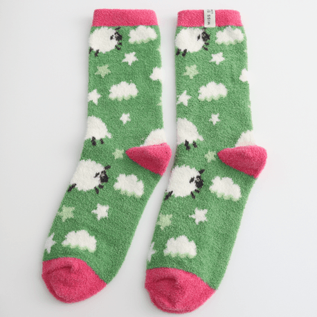 Miss Sparrow Sleepy Sheep Winter Socks Grass Green