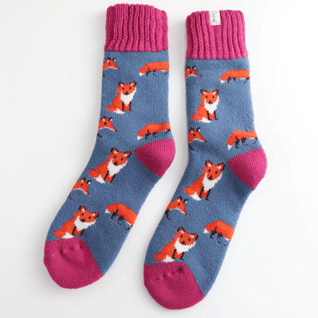 Miss Sparrow Foxes Winter Socks Denim