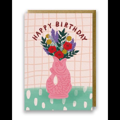 Gluggle Jug Happy Birthday Greeting Card - Pink
