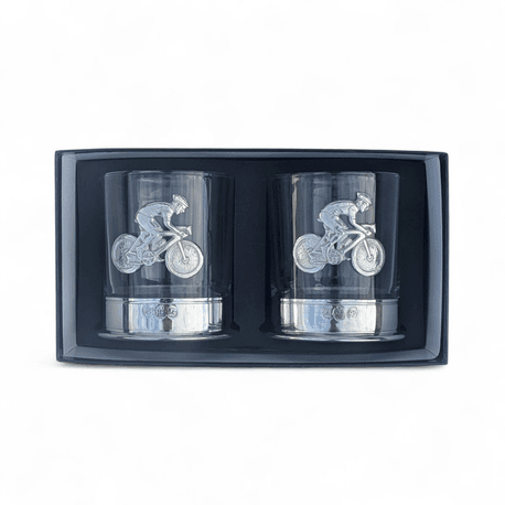 Pair of Cycling Pewter Whisky Glasses