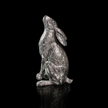 Richard Cooper Silver Moon - Hare Moon Gazing Nickel Sculpture