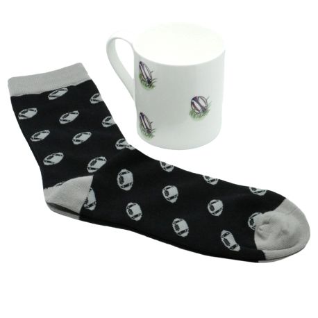 Rugby Ball Fine Bone China Mug &amp; Sock Gift Set