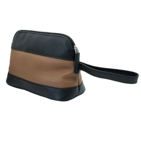 Men's Black &amp; Tan Leather Washbag