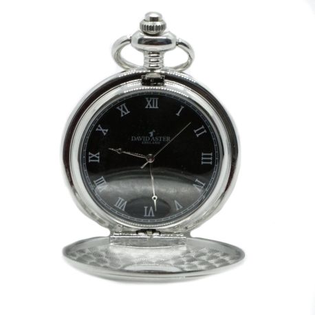 Silver &amp; Black Quartz Half Hunter Pocket Watch