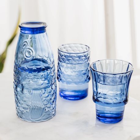Fish Stacking Drinking Glass - Set of 4 in Blue