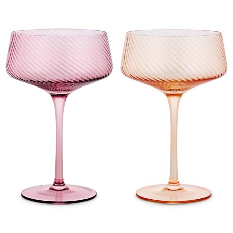 Twist Champagne Coupe Glasses - Set of 2 Pink/Peach