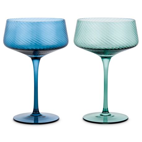 Twist Champagne Coupe Glasses - Set of 2 Blue/Green