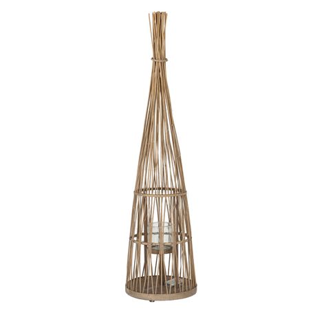 Large Conical Wicker Lantern With Glass Holder &amp; LED Lights