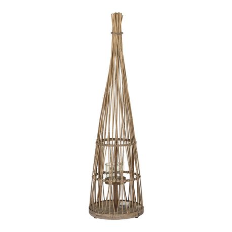 Medium Conical Wicker Lantern With Glass Holder &amp; LED Lights