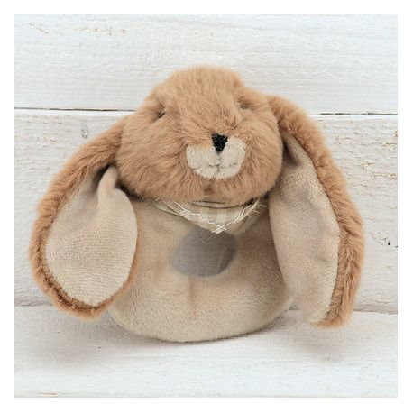 Jomanda Bunny Baby Rattle in Brown Plush