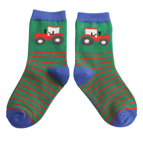 Sparrow Baby Tractor &amp; Stripes Socks - Green