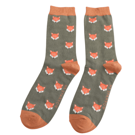 Mr Sparrow Men's Fox Faces Socks - Olive