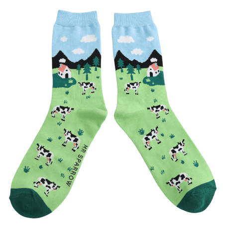 Mr Sparrow Men's Cows in the Field Socks - Blue