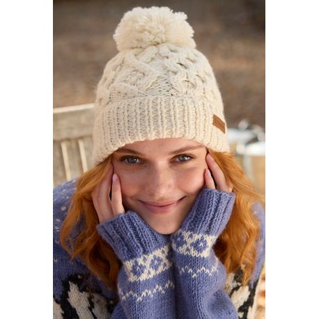 Pachamama Enniskerry Cream Merino Bobble Beanie Hat