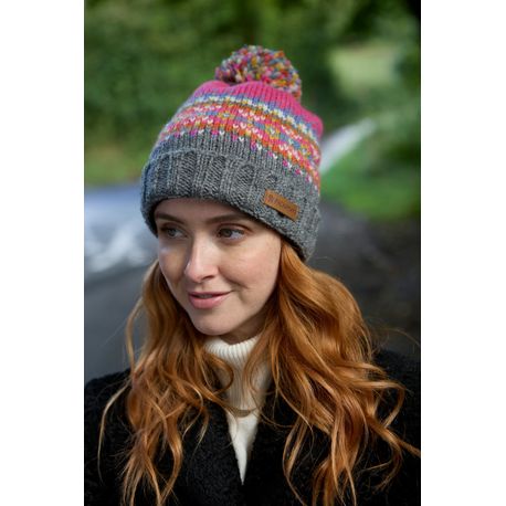 Pachamama Iona Pink Roll Back Beanie Hat