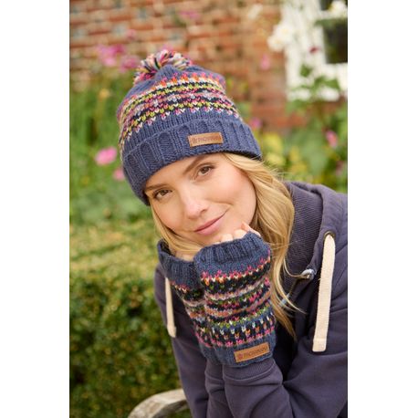 Pachamama Iona Blue Roll Back Beanie Hat