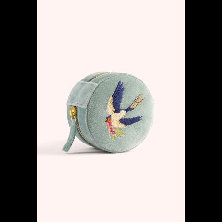 Powder Swooping Swallows Round Velvet Jewellery Box