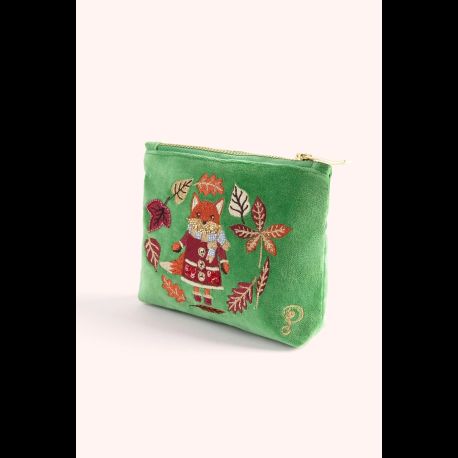 Powder Cosy Fox Velvet Embroidered Mini Pouch