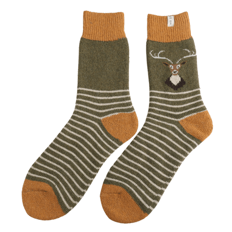 Mr Sparrow Stag Winter Wool Socks Olive