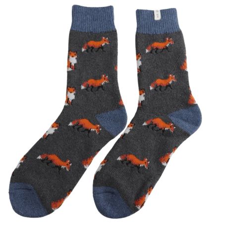 Mr Sparrow Foxes Winter Wool Socks Charcoal