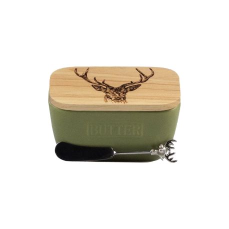 Selbrae House Stag Green Butter Dish & Knife Set