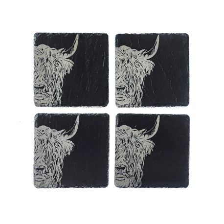 Selbrae House Highland Cow Slate Coasters - Set of 4