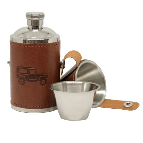 Land Rover Hunter 6oz Hip Flask with Two Cups