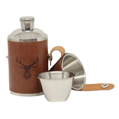 Stag Hip Hunter 6oz Hip Flask with Two Cups