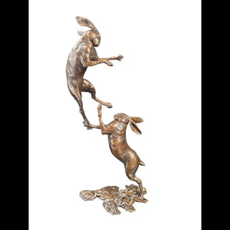 Richard Cooper Medium Hares Boxing Bronze Sculpture