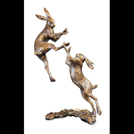 Richard Cooper Large Hares Boxing Bronze Sculpture