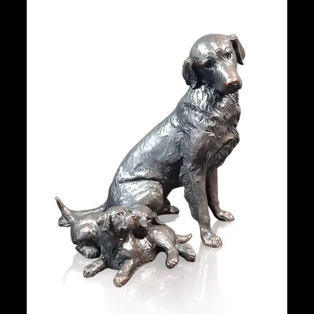 Richard Cooper Retriever with Puppies Bronze Sculpture